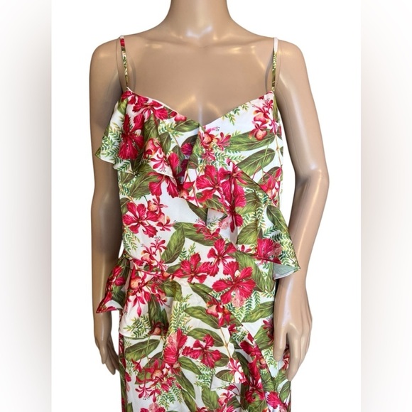 AMUR Womens Dress Deborah Tropical Floral Print Midi Ruffle High Low Size 10 - Picture 9 of 16
